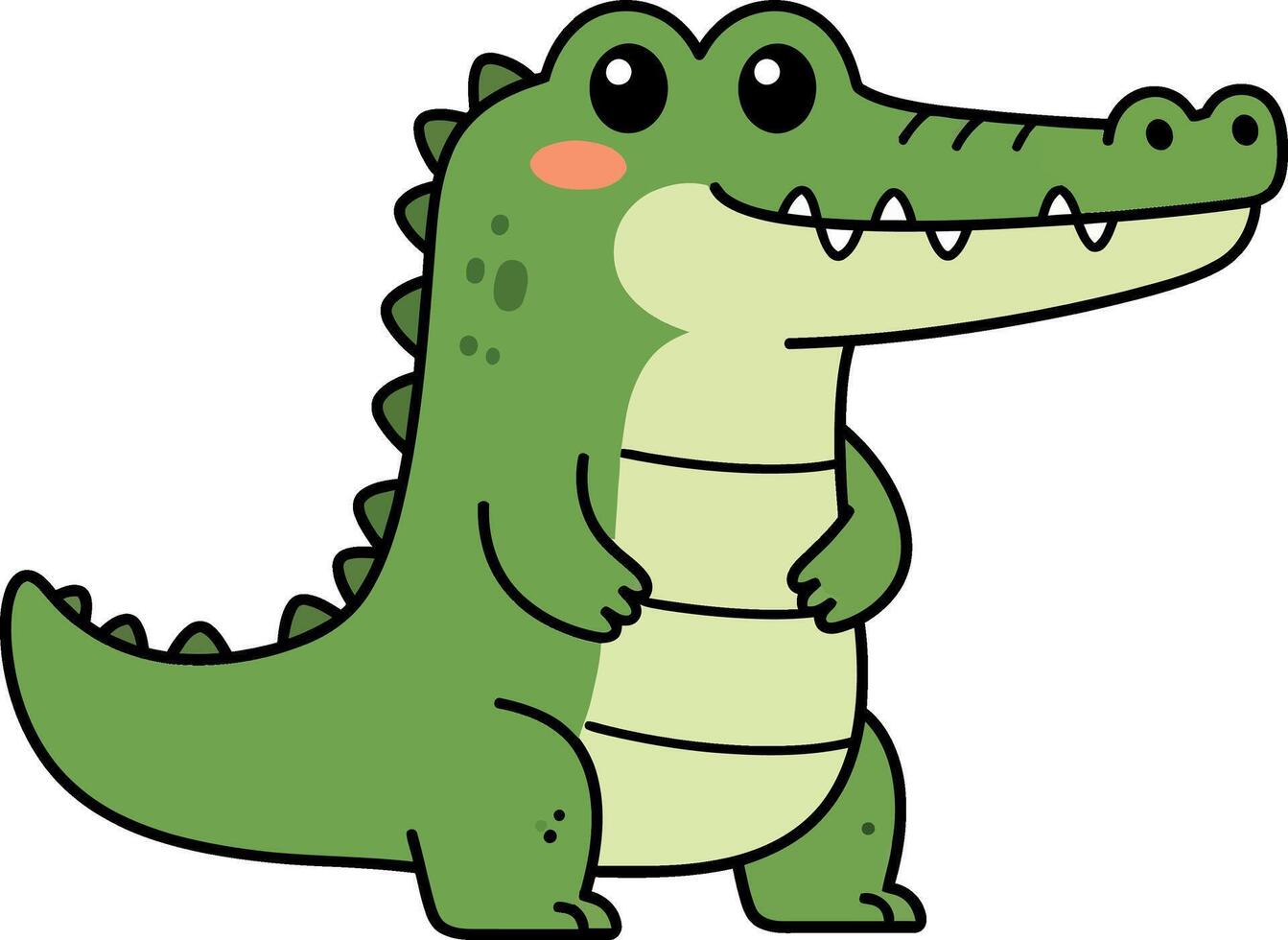 Cute green crocodile character in playful pose, minimal style art vector