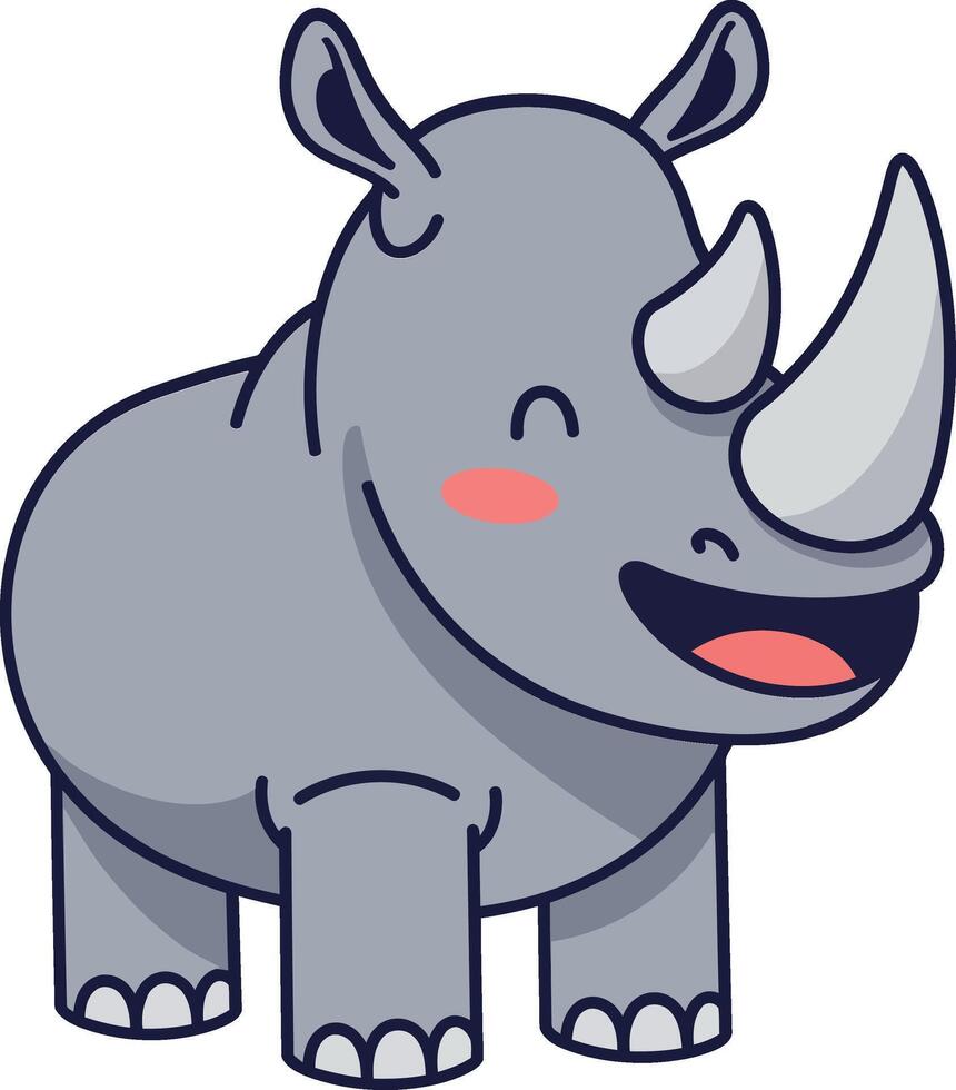 Cute gray rhinoceros with a cheerful expression in minimal illustration vector