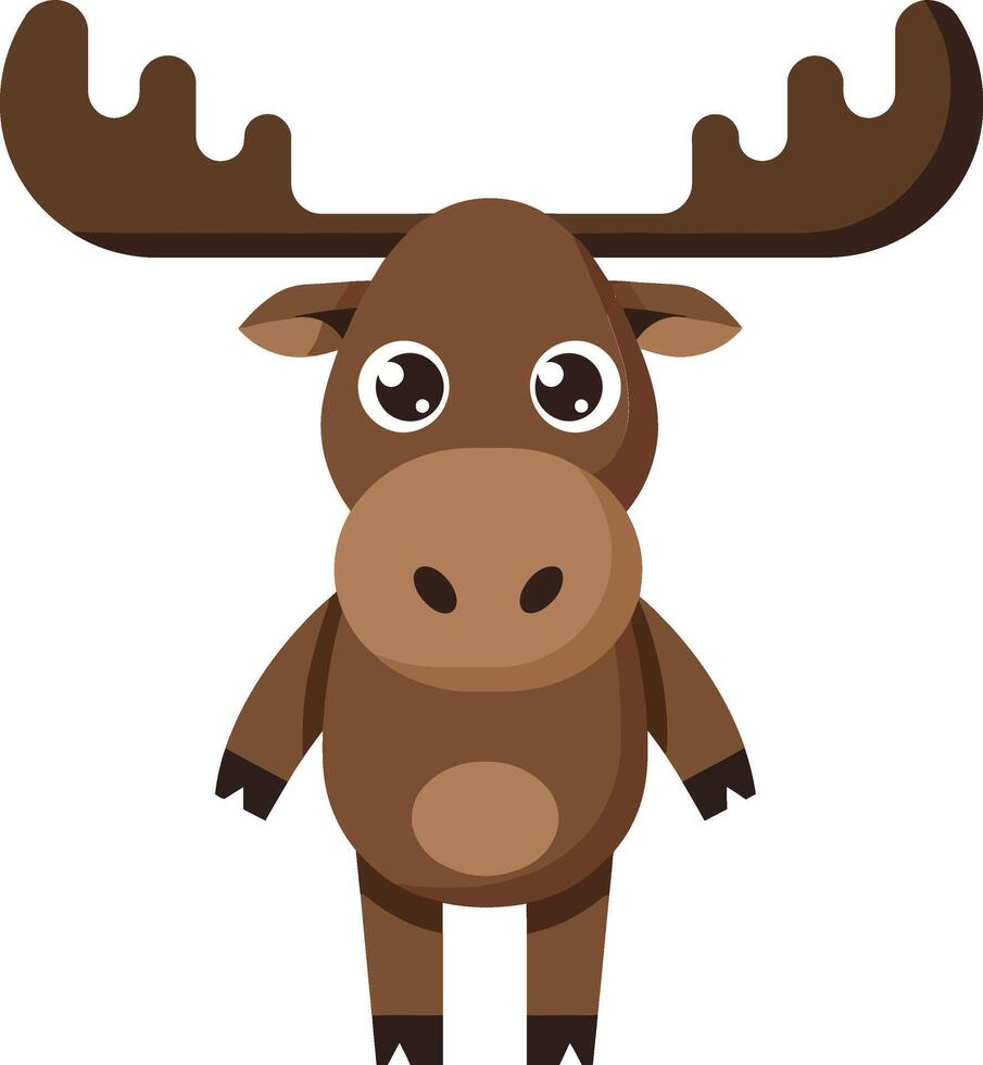 Cute cartoon moose character in flat design style, smiling and standing upright, art vector