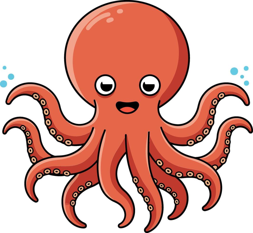 Happy cartoon octopus with expressive eyes in a playful, minimal style showcasing vibrant colors illustration vector