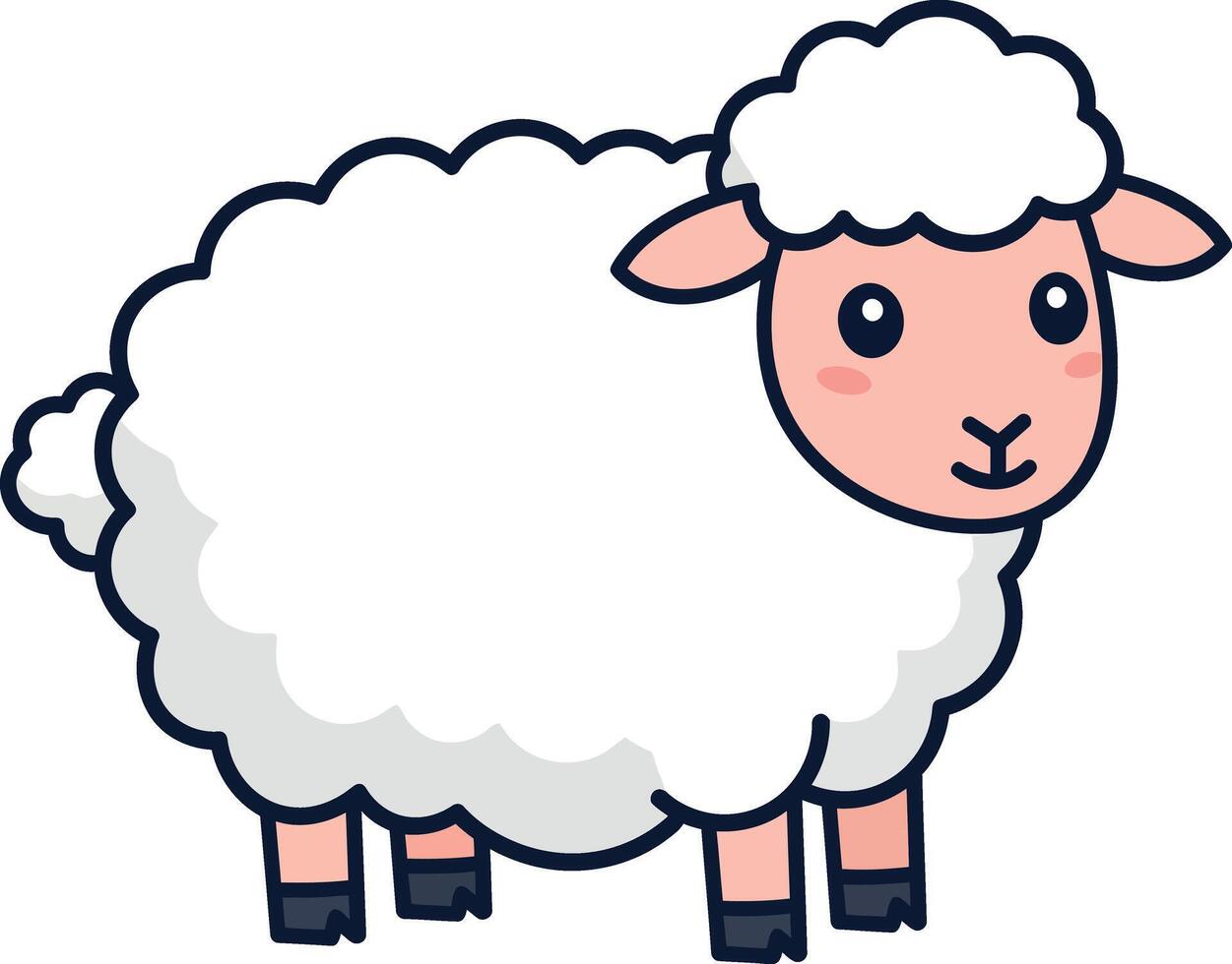 Cute fluffy sheep standing playfully in a minimal style illustration vector