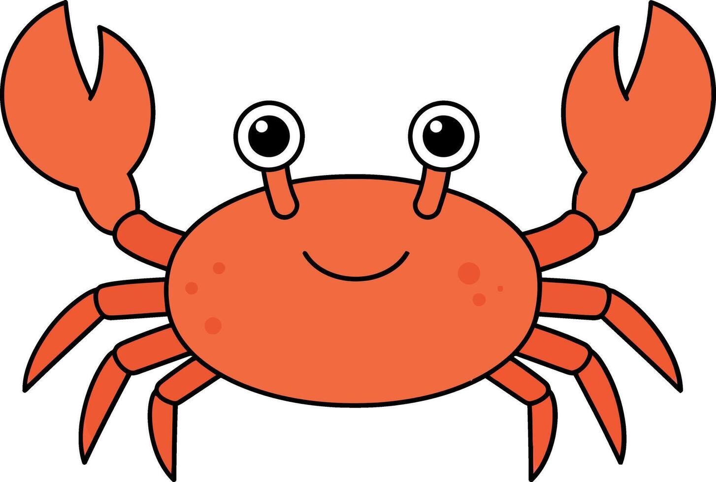Playful orange crab with big eyes in a flat cartoon style illustration vector