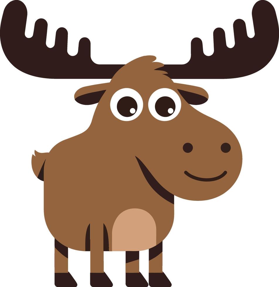 Cute cartoon moose character with big eyes in flat art style showcasing a friendly, playful demeanor vector