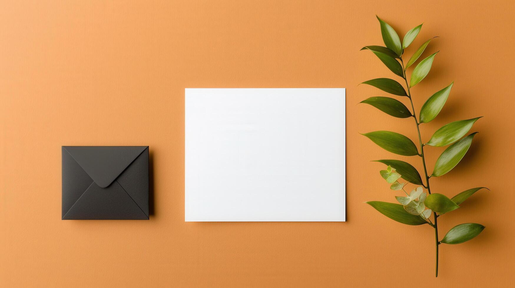 A white envelope sits on a table next to a white card photo