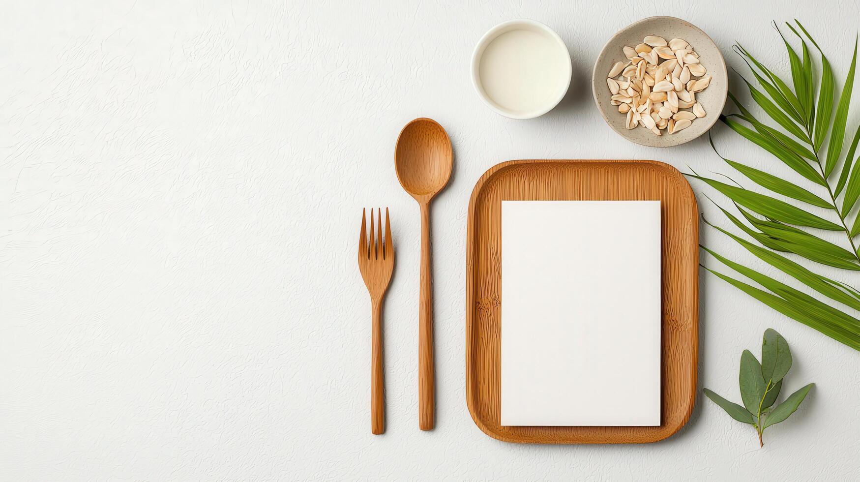 A minimal style white plate with a fork and spoon on it photo