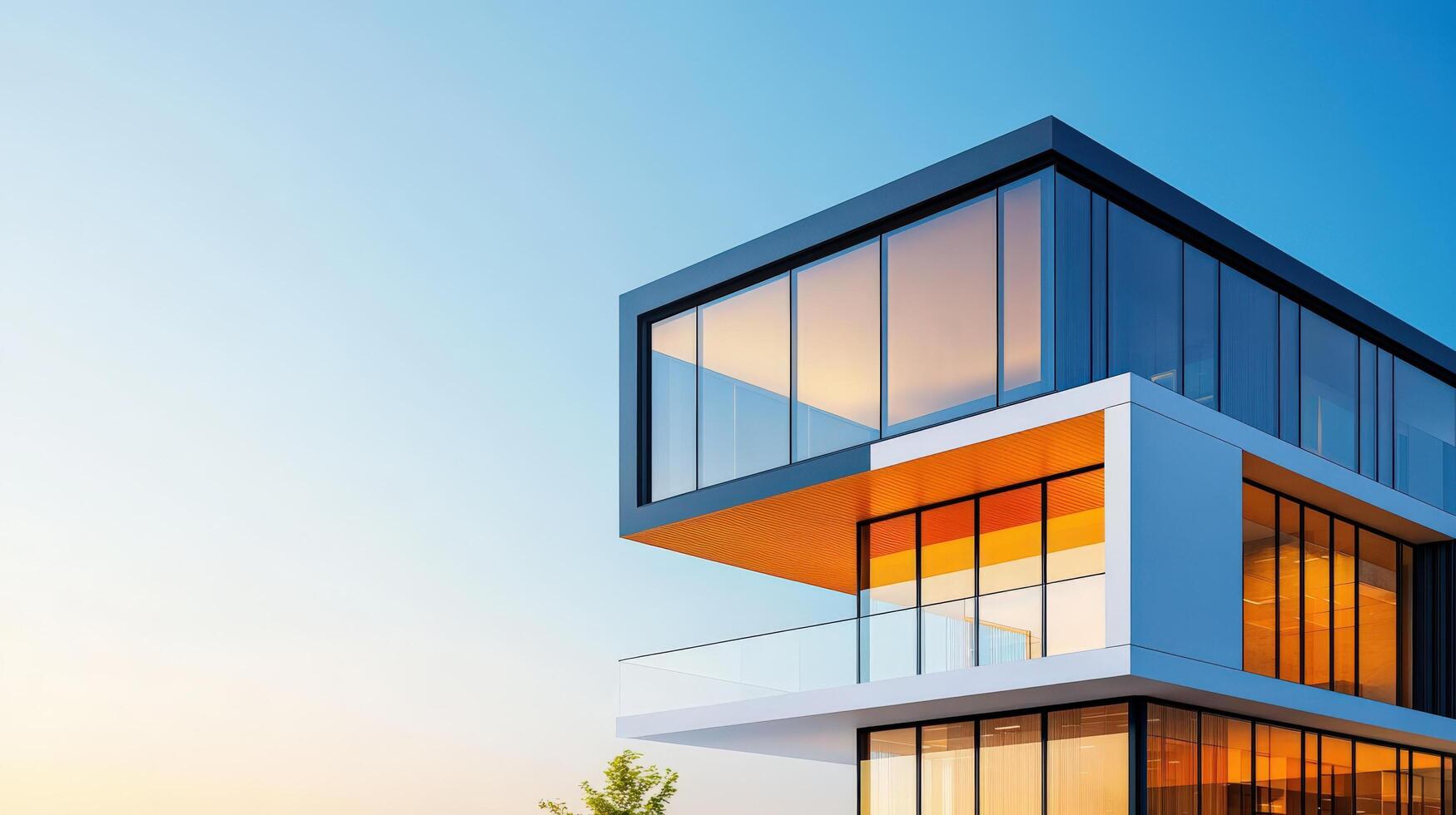 A tall building with a balcony and a lot of windows photo