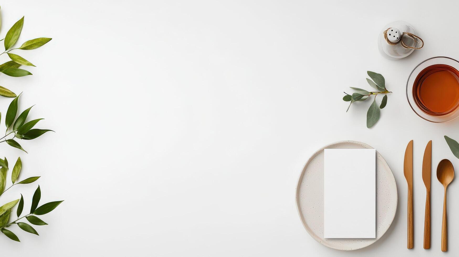 A white plate with a napkin and a knife and spoon on it photo