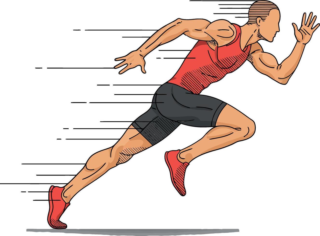 Dynamic male sprinter in motion showcasing athleticism, flat design style, conveying speed and determination in vibrant art vector