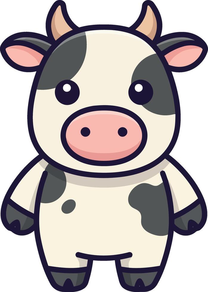 Cute cartoon cow character with rounded features in a minimalistic design style art vector