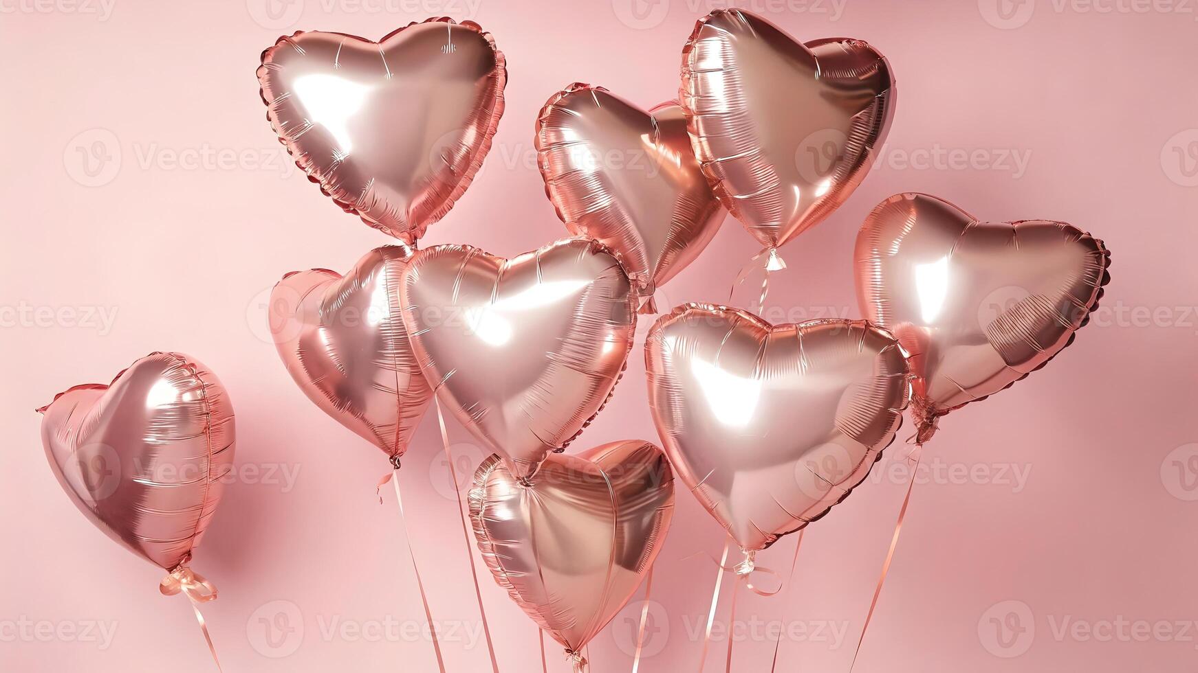 Rose Gold Heart Balloons Festive Pink Background photo
