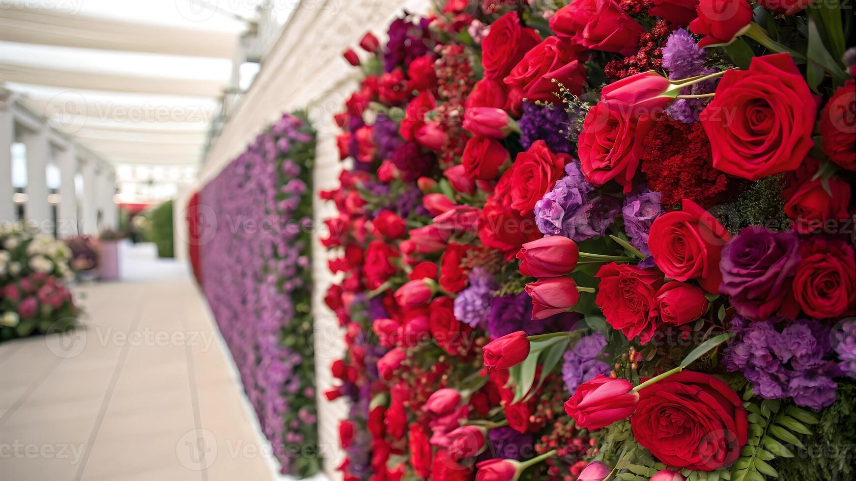 Vibrant Red and Purple Flower Wall Valentines Day Background photo