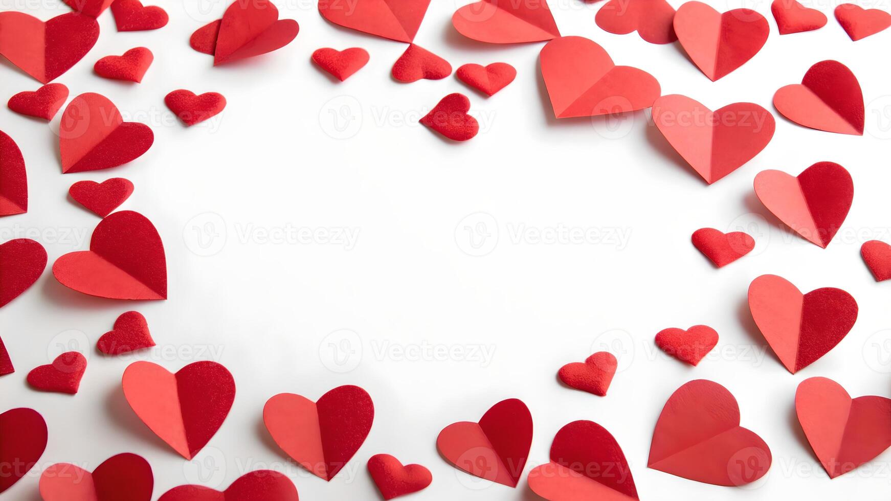 Romantic Red Hearts Frame on White Background photo