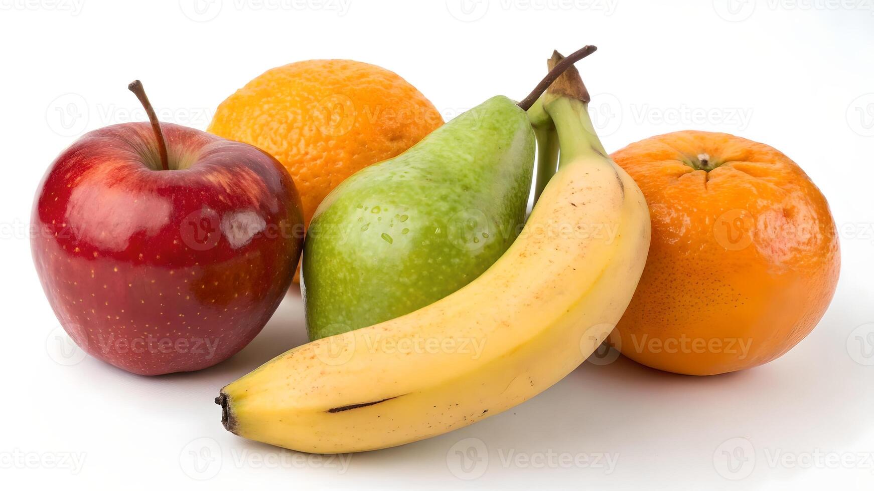 Vibrant Fresh Fruit Medley Still Life Composition with Apple, Oranges, Pear, and Banana photo