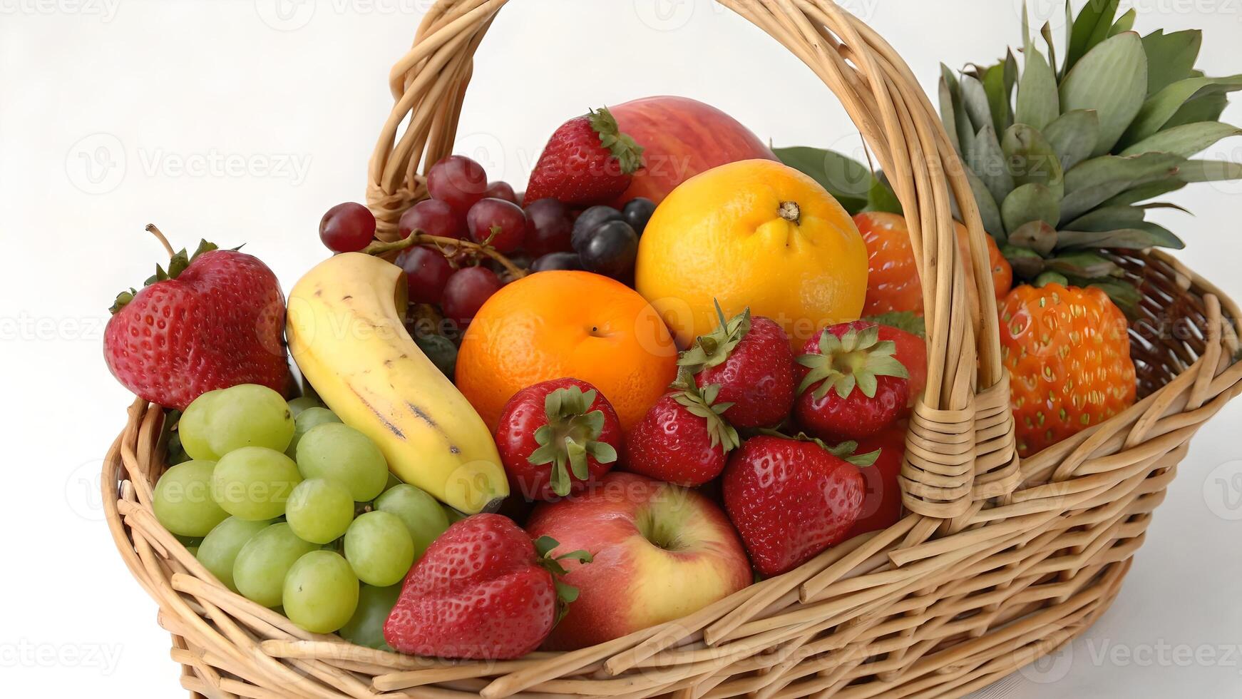Abundant Fruit Basket Delight Fresh Strawberries, Grapes, Pineapple, and Citrus Bliss photo