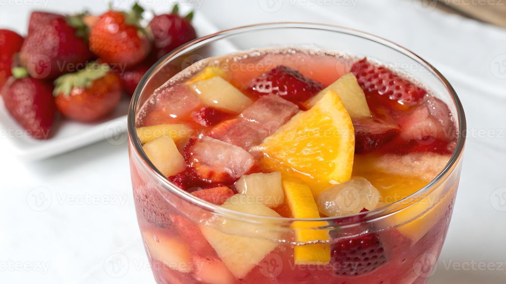 Refreshing Summer Fruit Punch with Strawberries and Oranges in Glass, Festive Party Drink photo