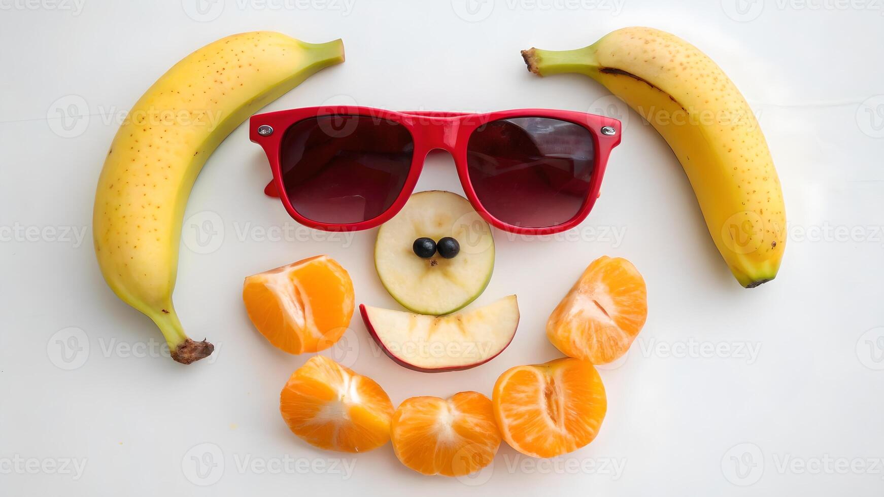 Playful Fruit Face with Red Sunglasses A Fun and Healthy Food Portrait photo