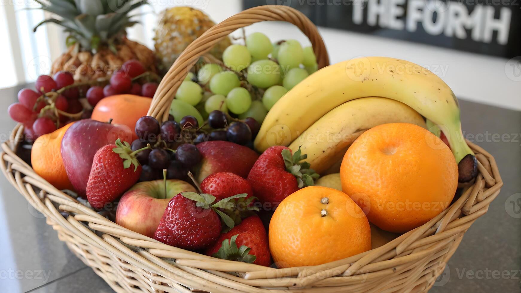Abundant Fruit Basket Still Life Fresh Harvest, Healthy Eating, and Vibrant Colors photo