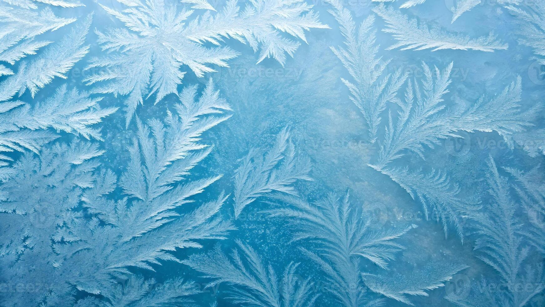 Abstract Blue Frost Texture on Glass Window, Winter Ice Patterns, Frozen Ferns, Cold Backdrop, Festive New Year photo