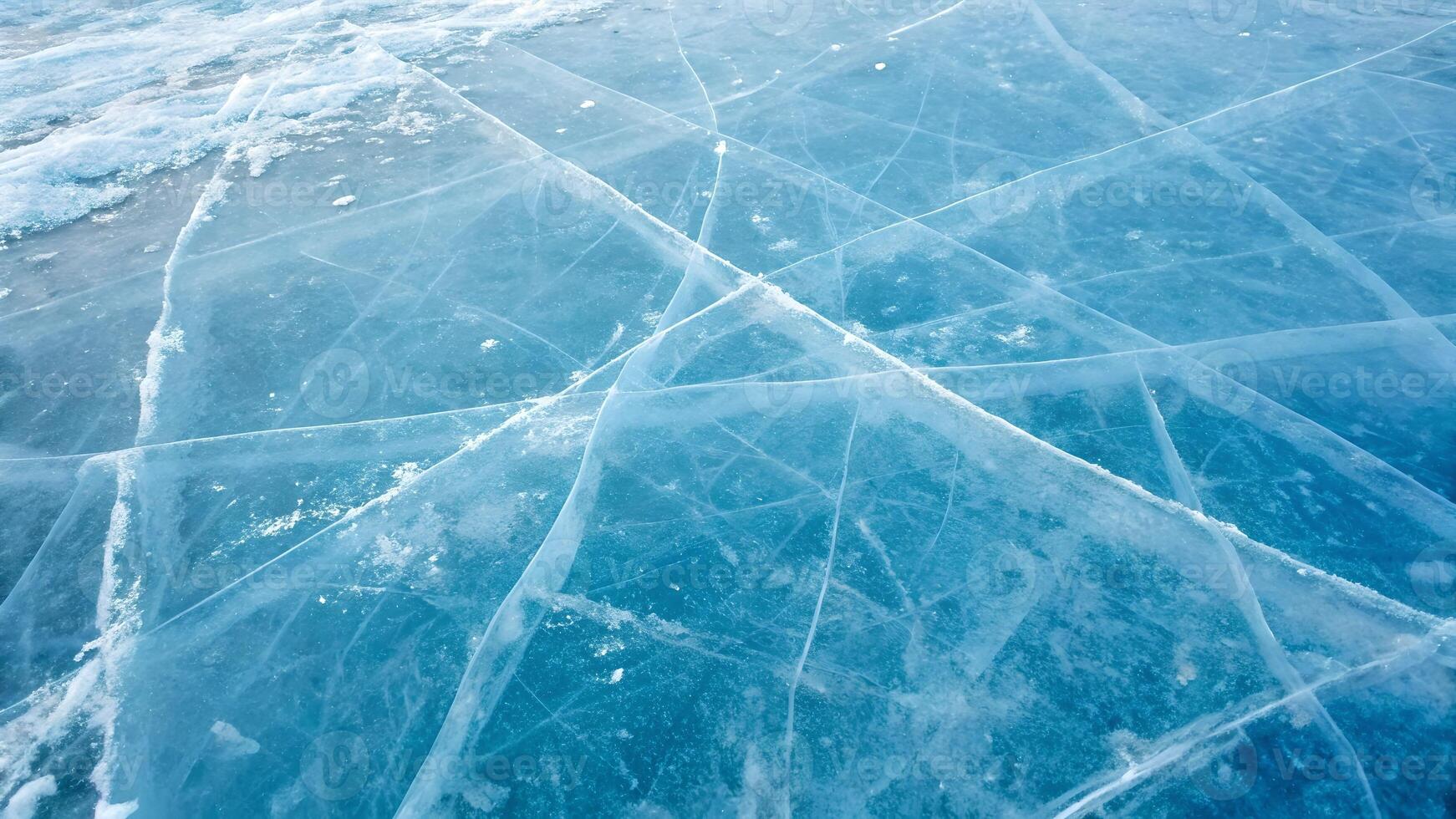 Cracked Blue Ice Surface Abstract Winter Texture Frozen Landscape Scratches and Lines photo