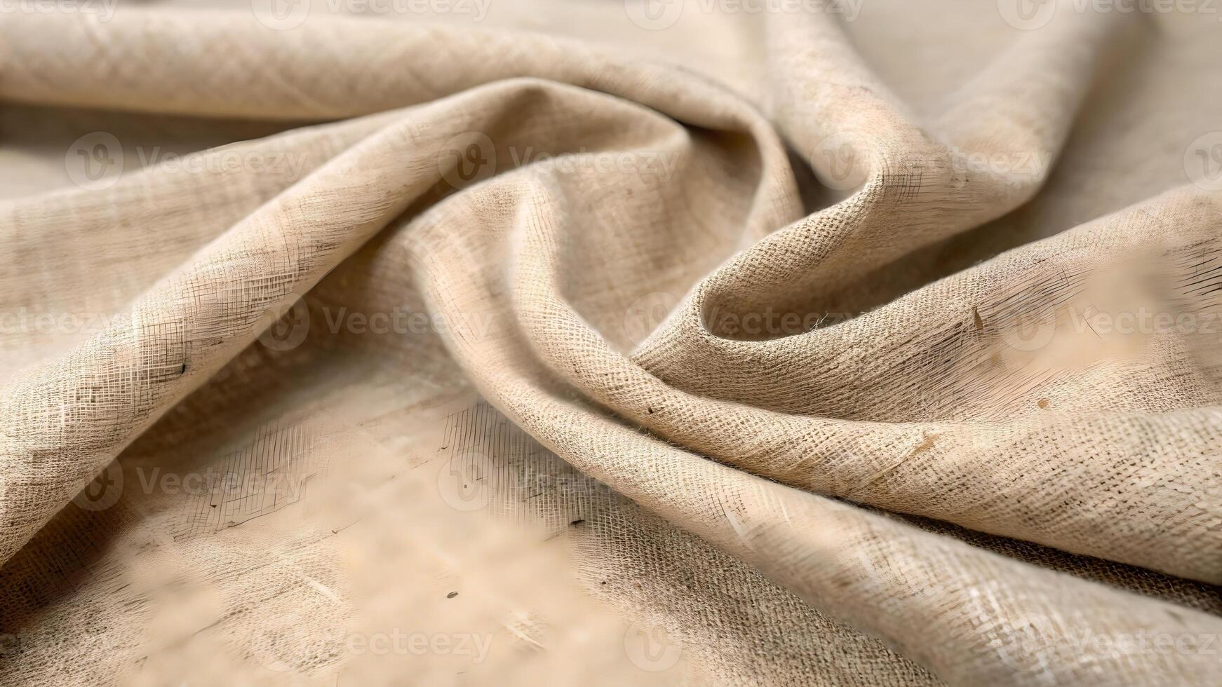 Beige Linen Fabric Close Up Texture, Undyed Textile, Natural Fiber, Rustic Style, Warm Tone, Weave Pattern, Clothing Material photo