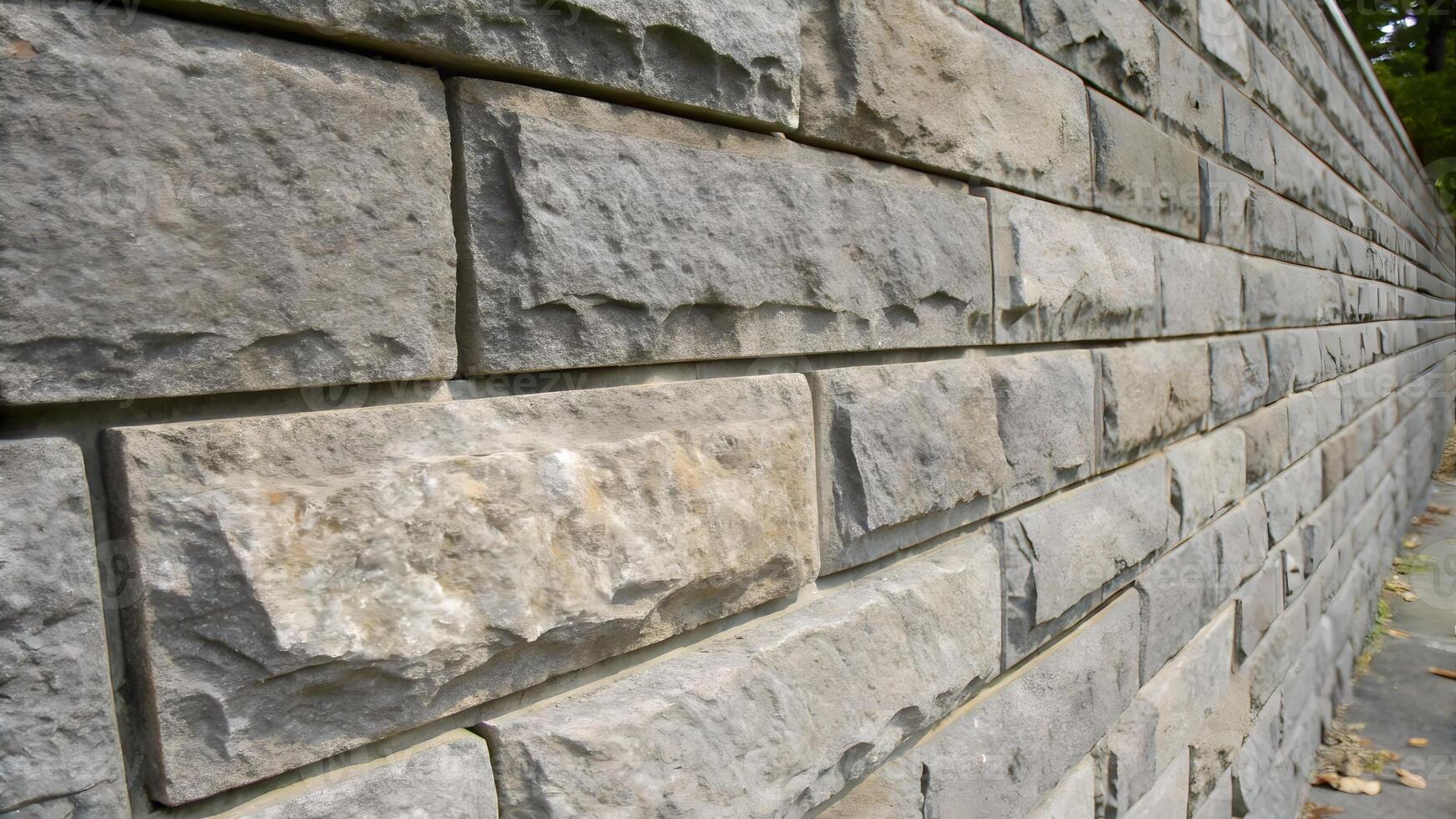 Rough Stone Wall Close up Gray Rectangular Blocks Horizontal Textures Natural Patterns Architecture Construction Design photo