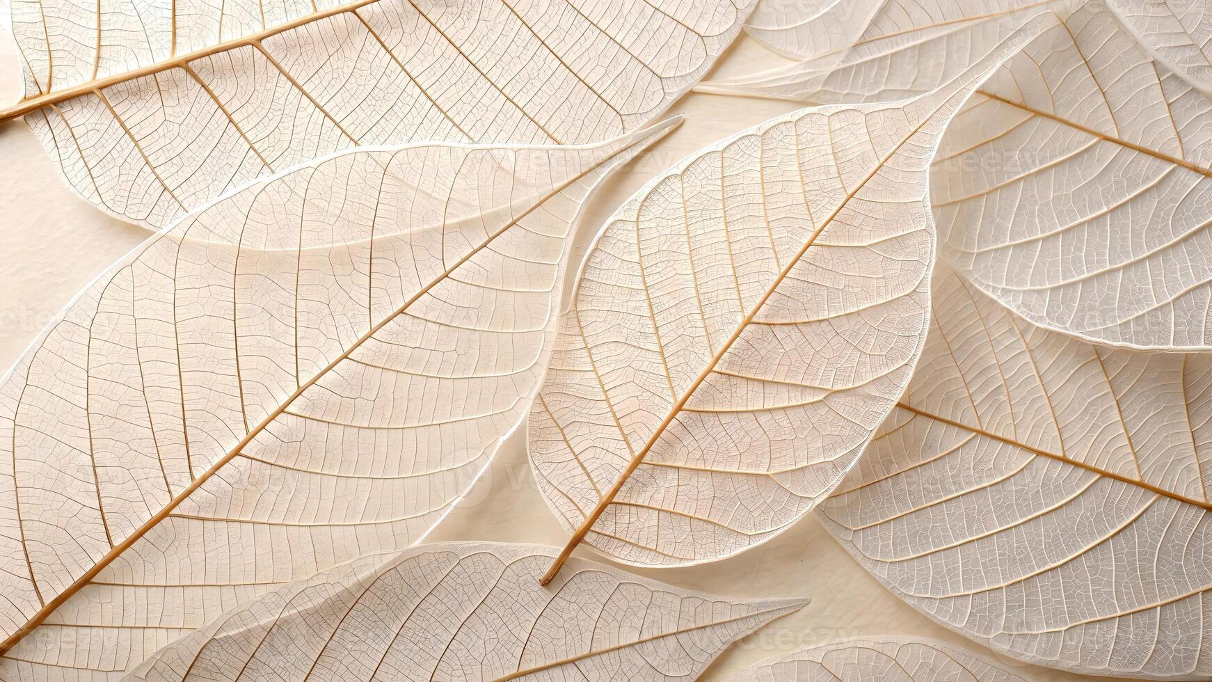Delicate White Leaf Veins on Beige Background, Abstract Botanical Texture, Seamless Pattern photo