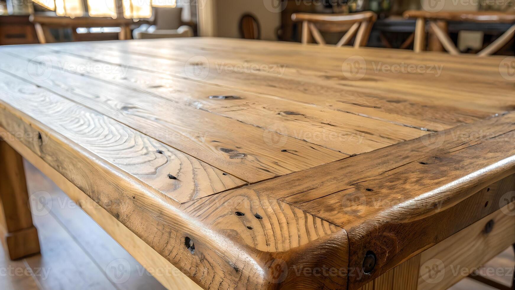 Rustic Wooden Table Close Up for Textures and Backgrounds, Natural Wood Grain, Warm Tone photo