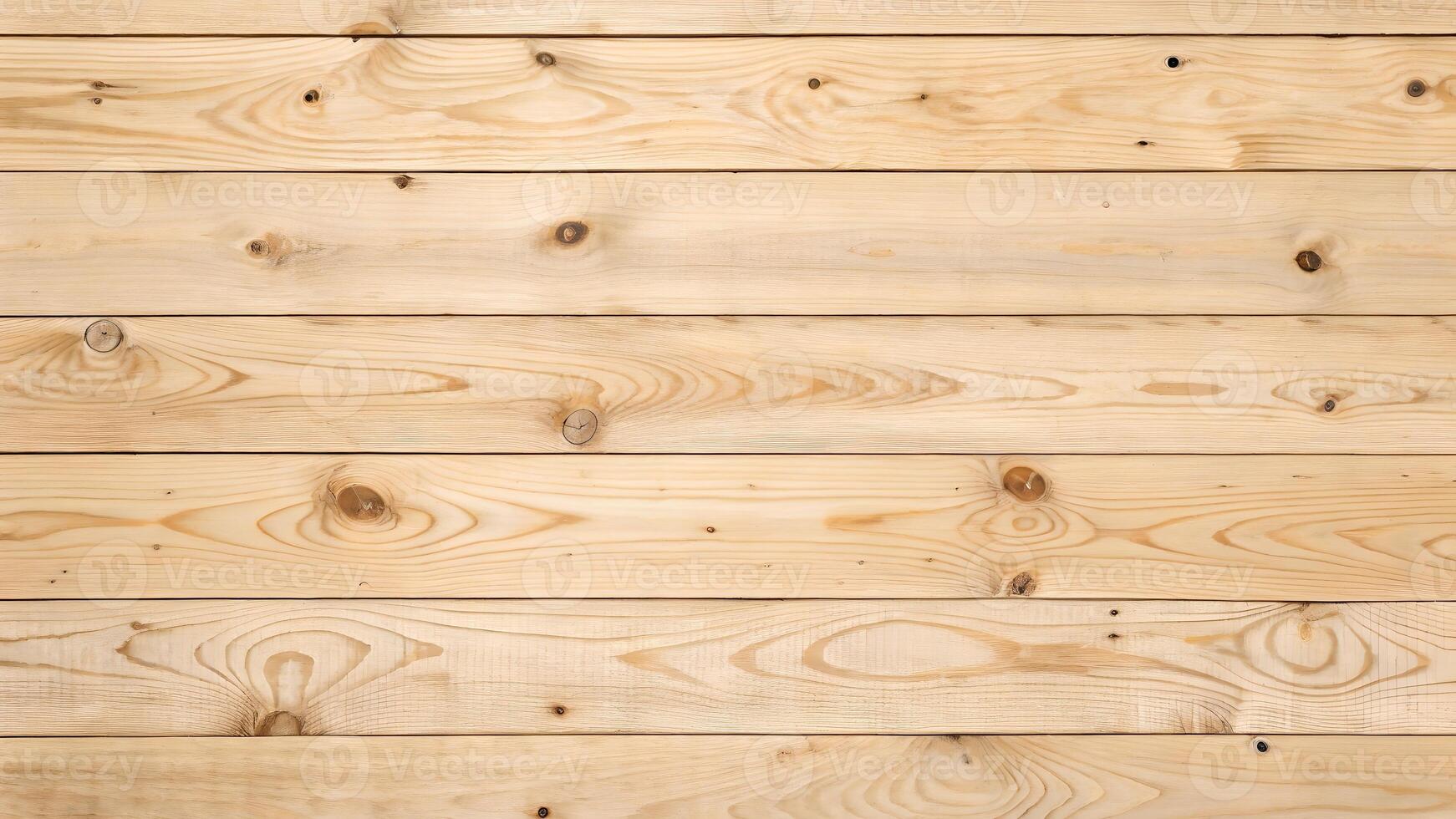 Horizontal Light Wood Plank Texture Background with Natural Grain, Knots, and Warm Wooden Surface photo