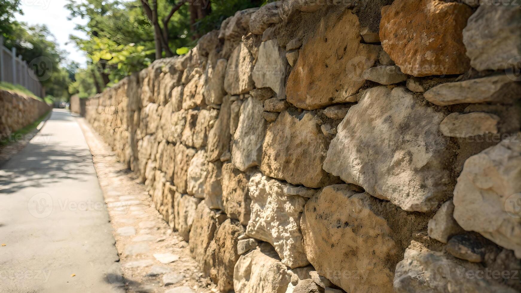 Rustic Stone Wall Along Pathway A Weathered Architectural Background photo