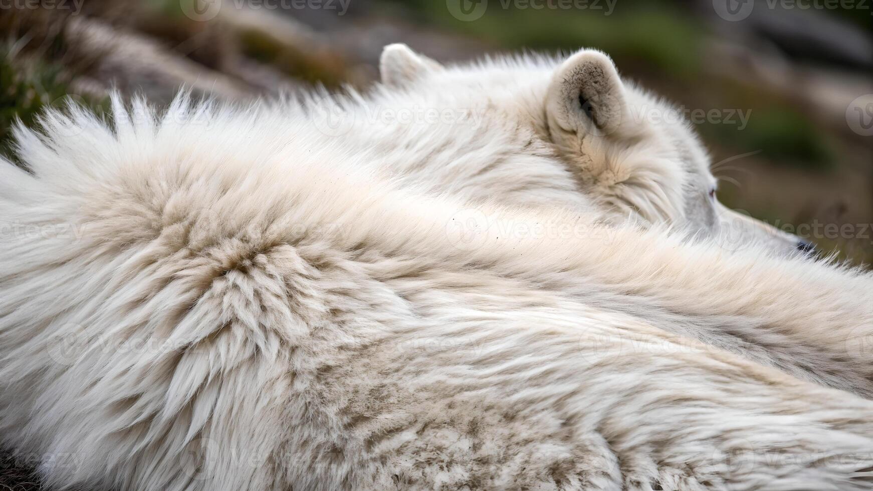 Serene Arctic Wolf Resting Fur Texture Close Up Abstract Wildlife photo