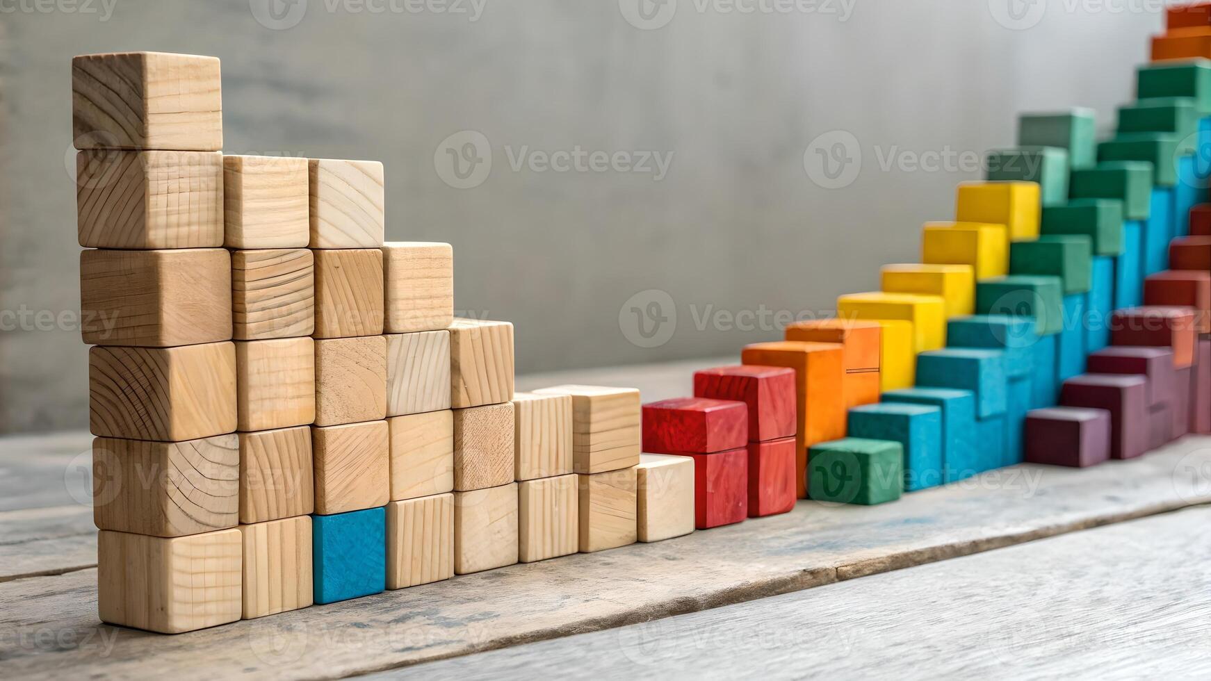 Creative Wave Wooden Blocks Forming a Colorful Gradient Pattern, Representing Innovation and Growth, photo