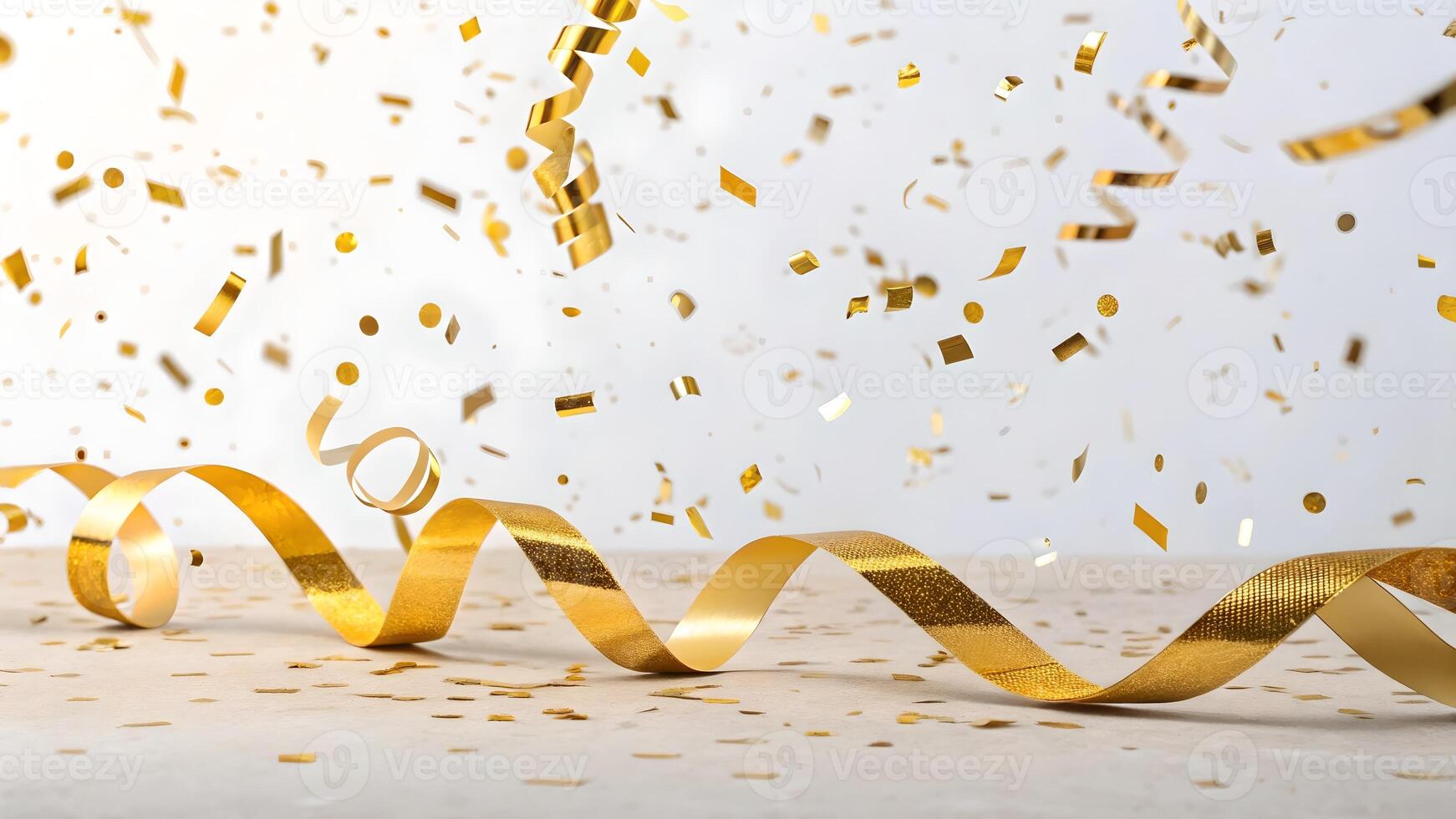 Festive Gold Confetti and Ribbon Celebration photo