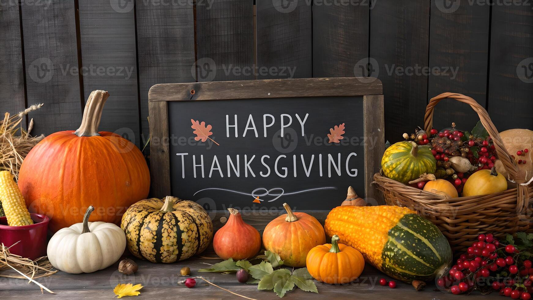 Happy Thanksgiving Autumn Harvest Still Life with Pumpkins and Gourds photo