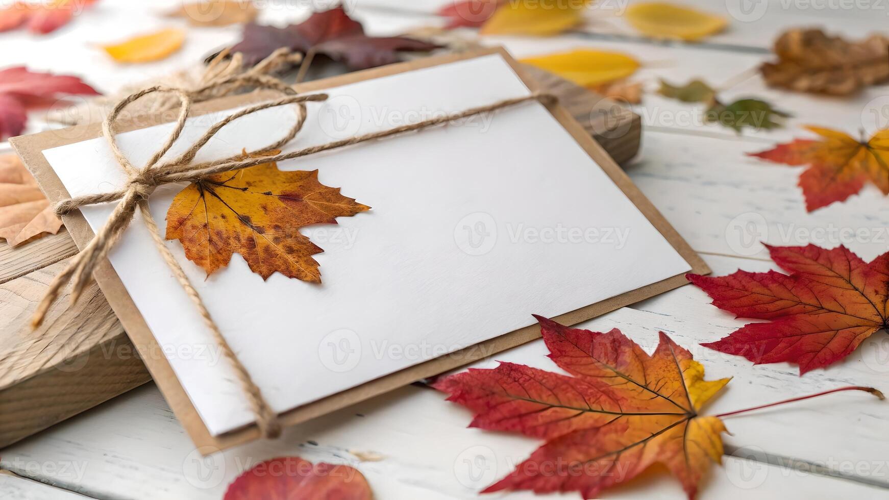 Autumnal Invitation Card with Dried Leaves photo