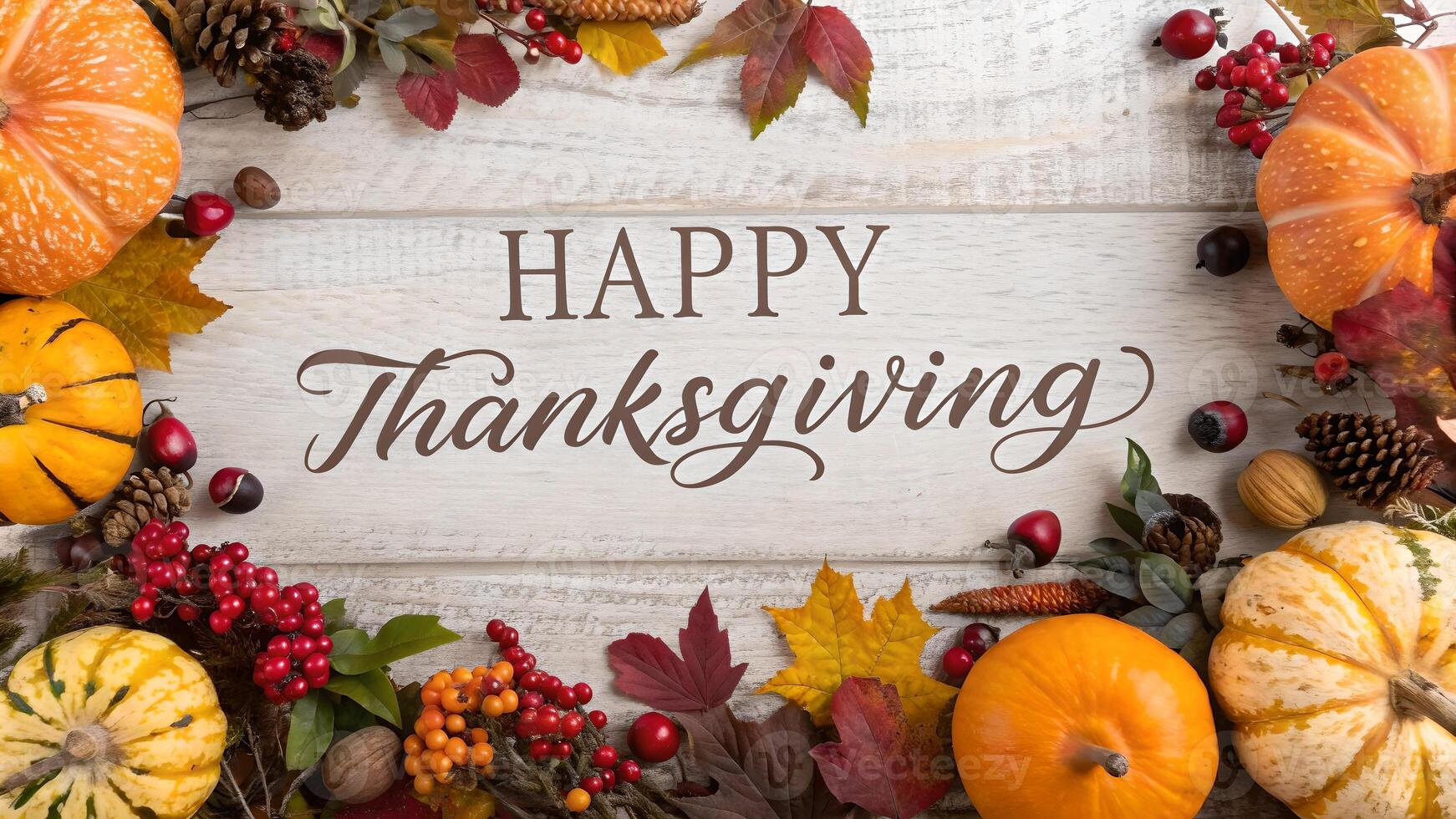 Happy Thanksgiving Autumn Harvest Pumpkin Leaf Border Rustic Wood photo