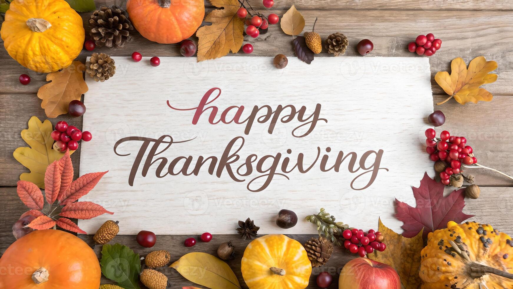 Happy Thanksgiving Autumn Harvest Rustic Wood Background photo