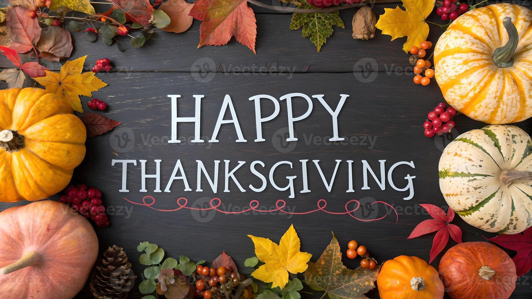 Happy Thanksgiving Autumn Harvest on Rustic Wood photo