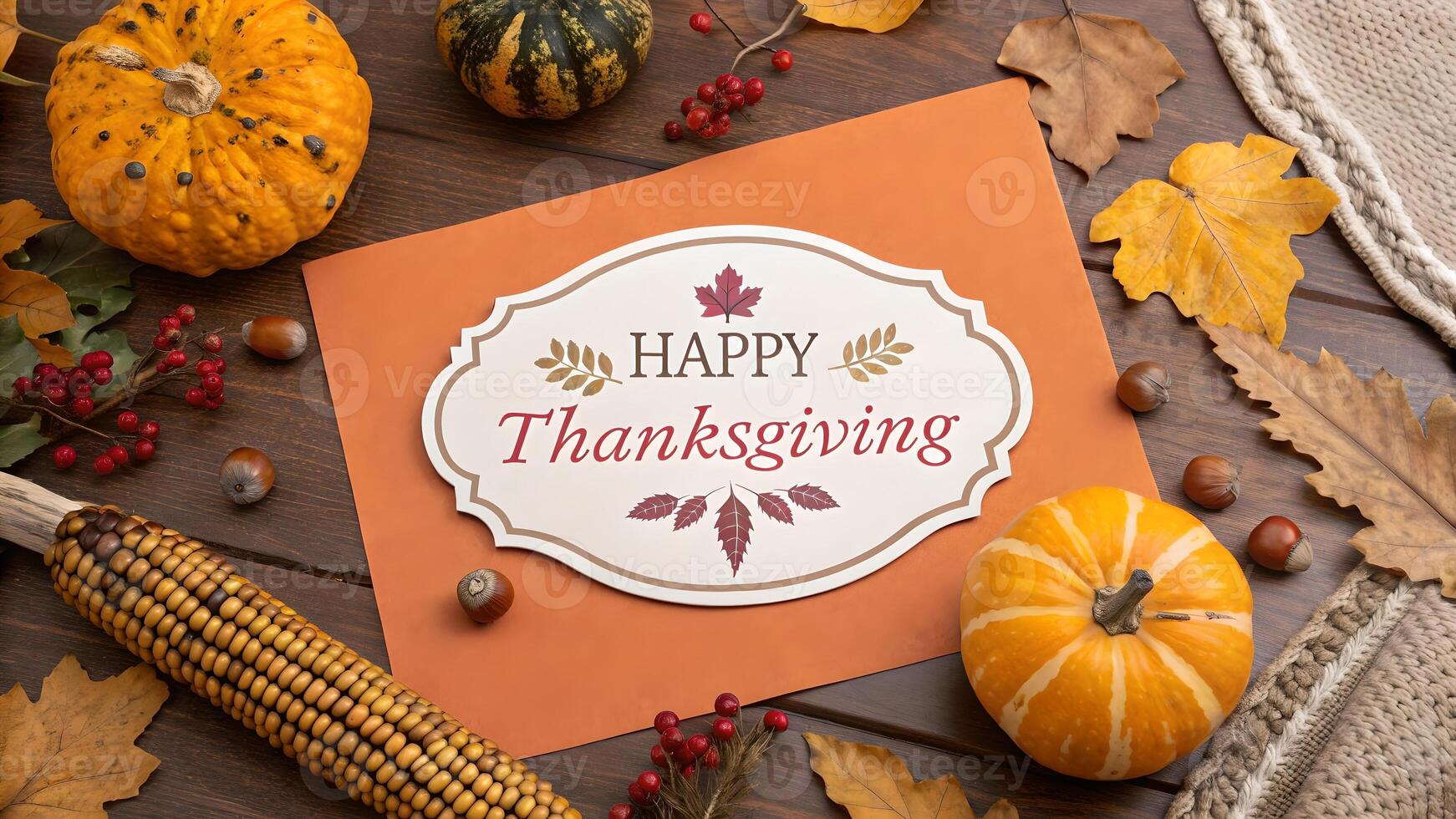 Happy Thanksgiving Autumn Harvest Table Setting photo