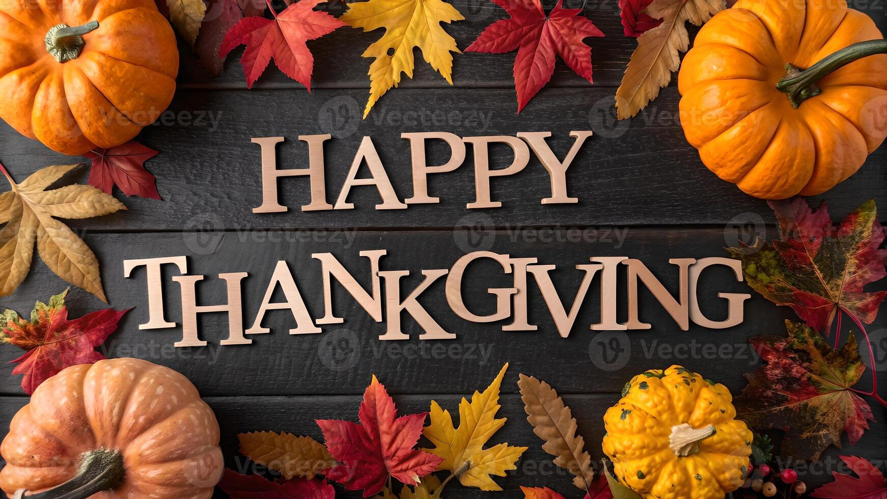 Happy Thanksgiving Autumn Harvest Pumpkins and Leaves photo