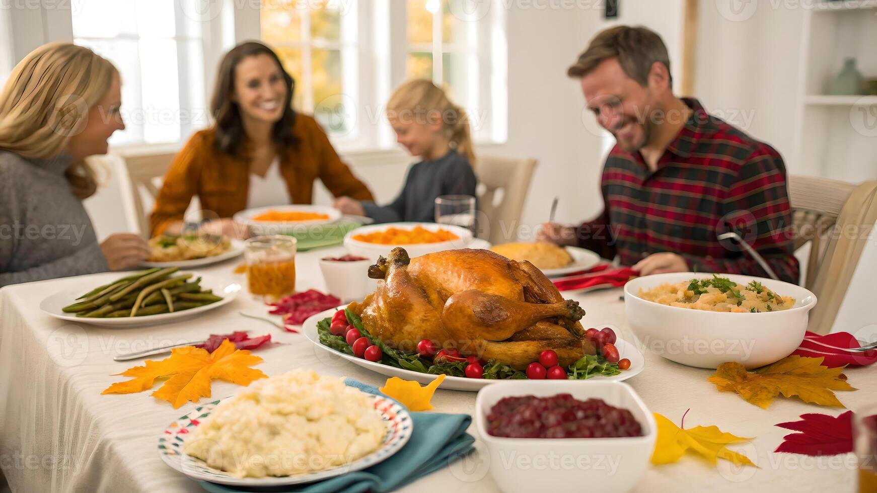 Happy Family Gathering for Thanksgiving Dinner photo