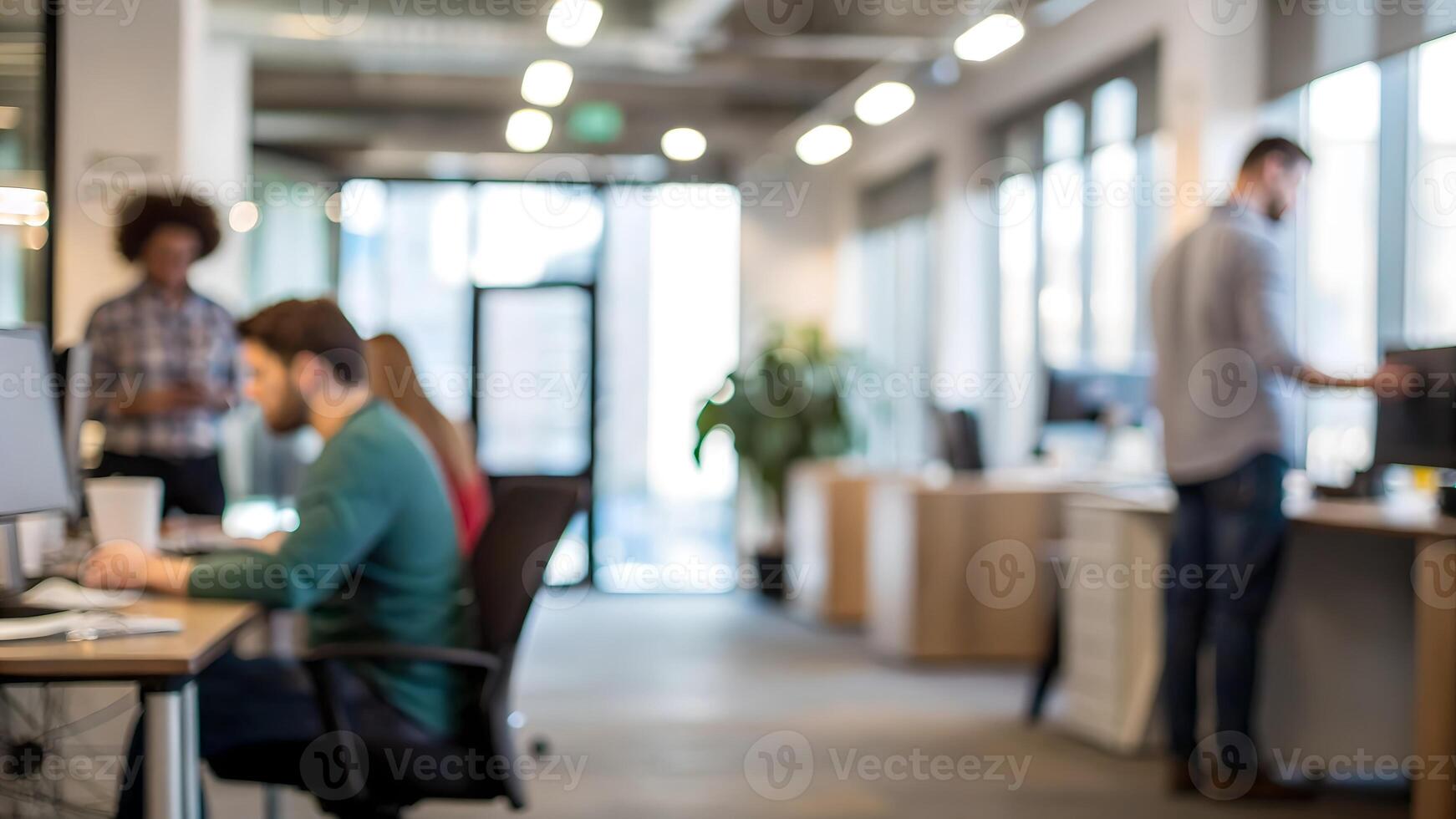 Blurred Casual Office Workers Collaborating in Modern Workspace photo