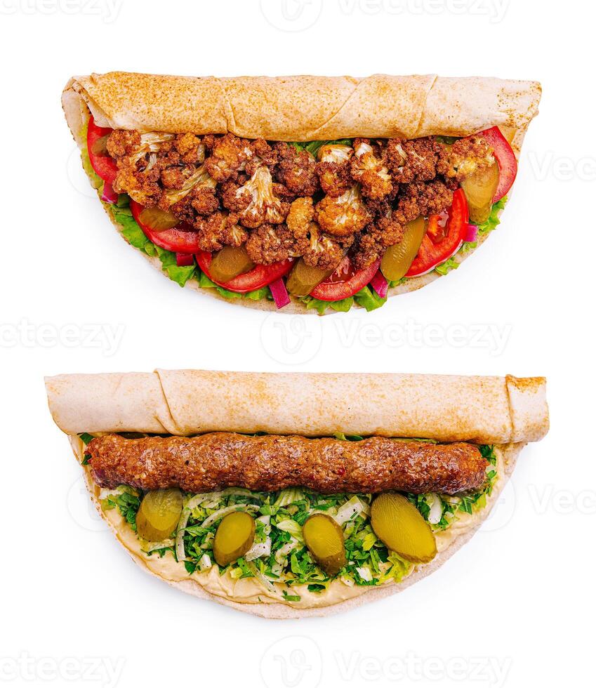 Delicious vegetable and falafel wraps with fresh toppings photo