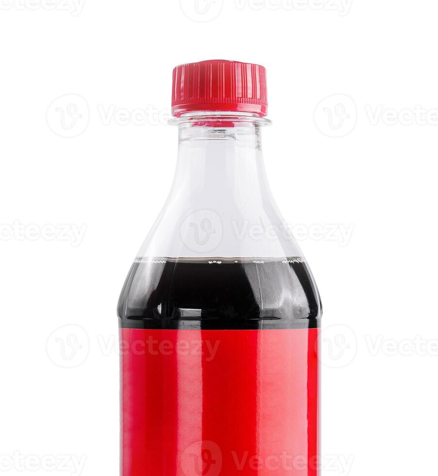 Refreshing soda bottle with red cap against a white background photo