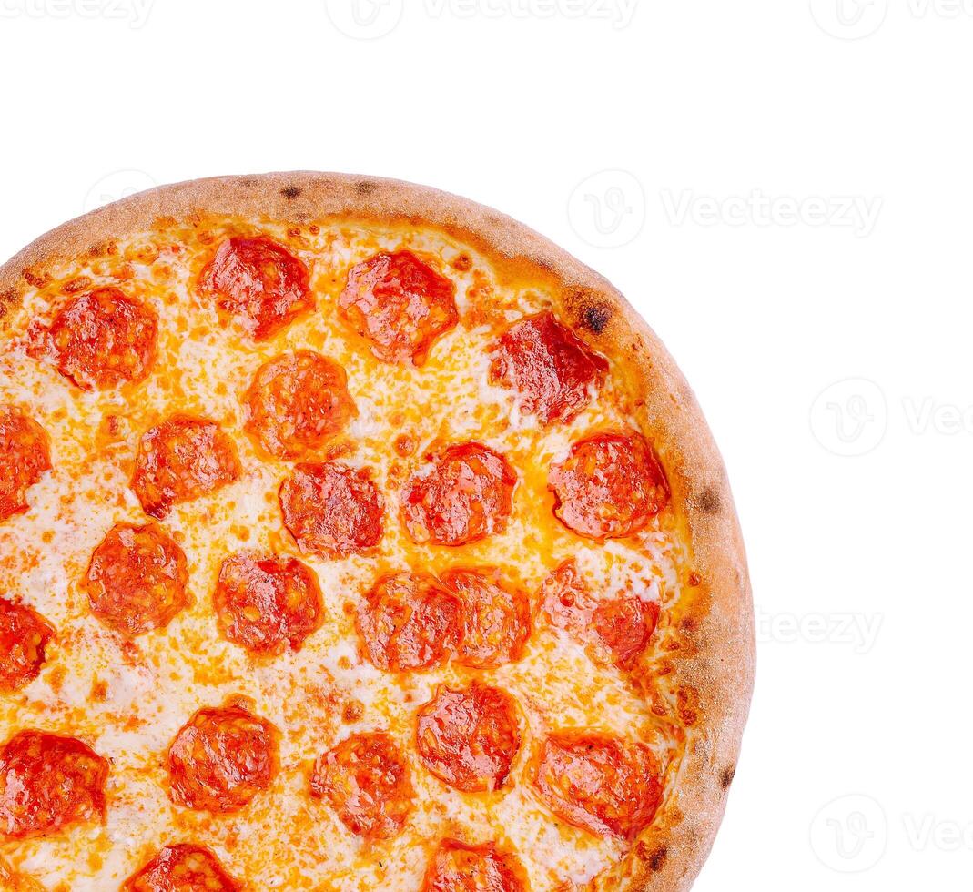 Delicious pepperoni pizza on a wooden table photo