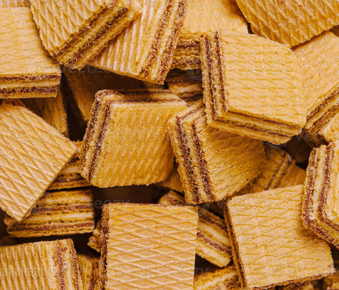 Crunchy layered wafers stacked together in a sweet treat display photo