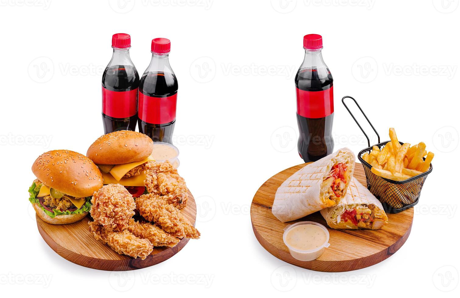 Enjoying a delicious fast food meal with soft drinks and fries photo
