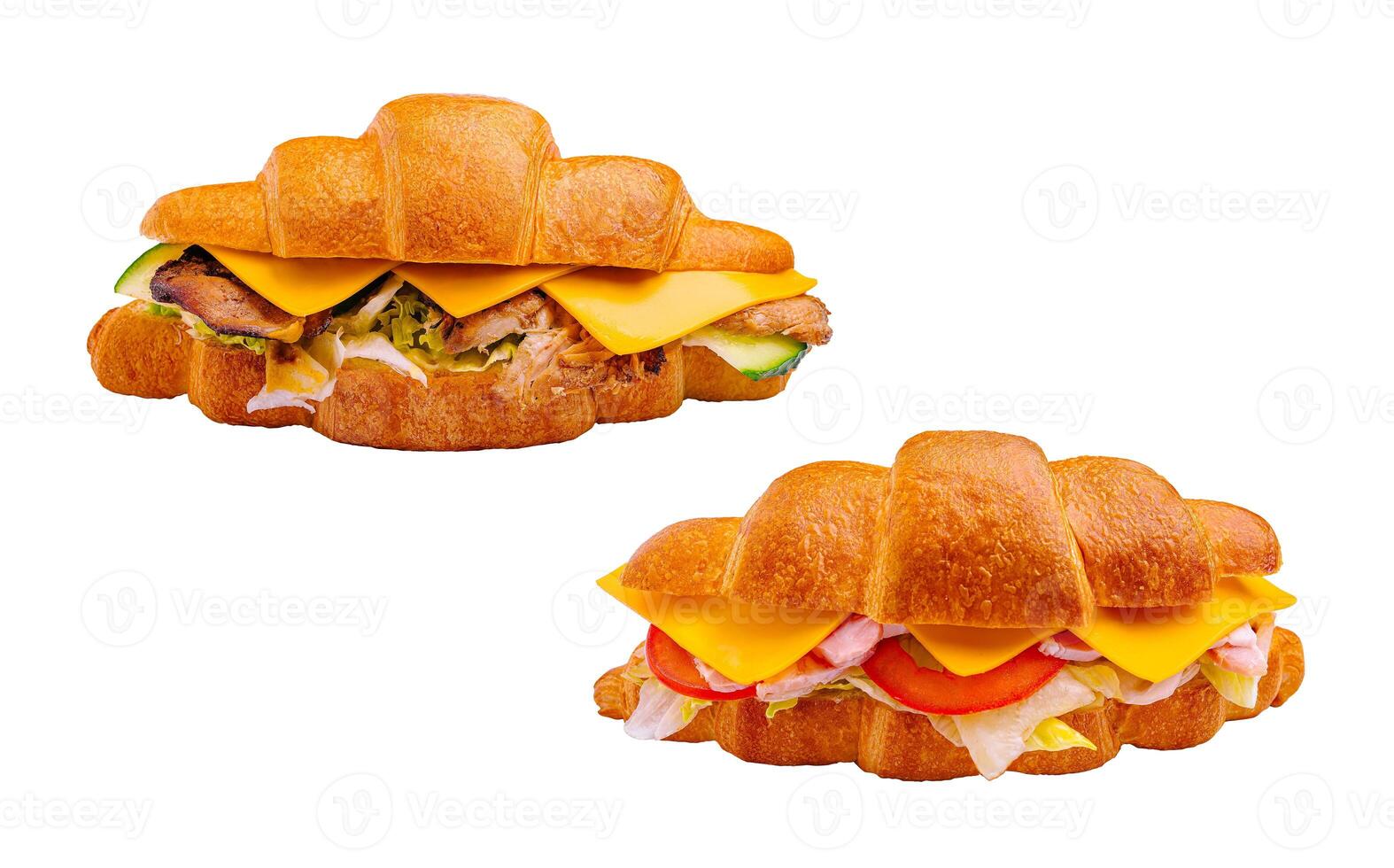 Delicious croissant sandwiches filled with fresh ingredients photo