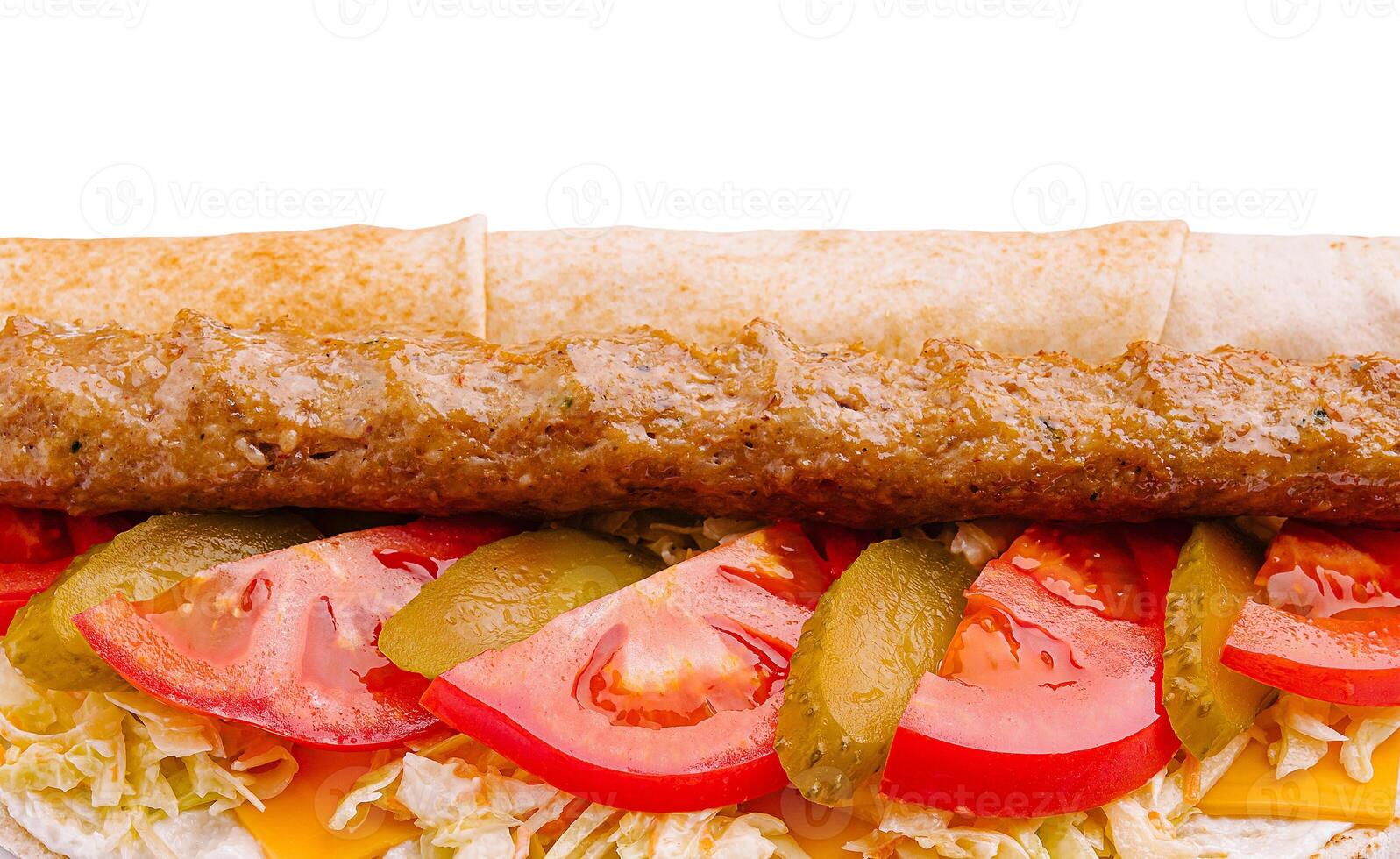 Delicious kebab sandwich with fresh vegetables photo