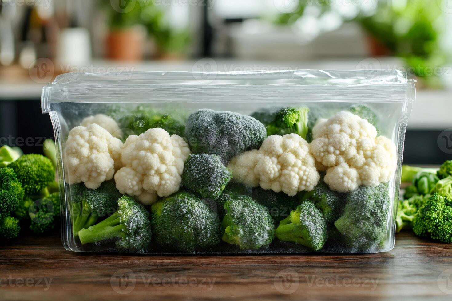 Fresh frozen vegetables in sealed plastic bag photo