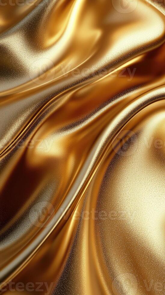 Golden silk fabric flowing and forming elegant folds for luxurious background photo